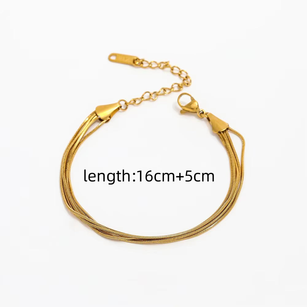 High End 18K Gold Plated Stainless Five Layers Snake Chain Bracelet for Women Wholesale Fashion Jewelry