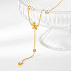 Joolim Jewelry 18K Gold Plated Waterproof Fashion Elegant Flower Zirconia Y-Shaped Chain Necklace Stainless Steel Jewelry