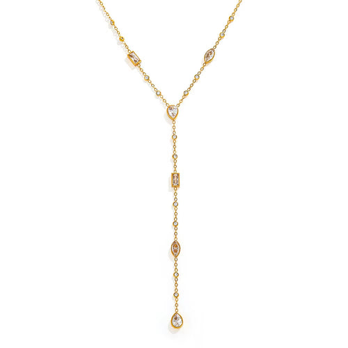 Joolim Jewelry PVD Plated Waterproof Fashion Mixed Shape Cubic Zirconia Pendant Y Drop Necklace Stainless Steel Jewelry