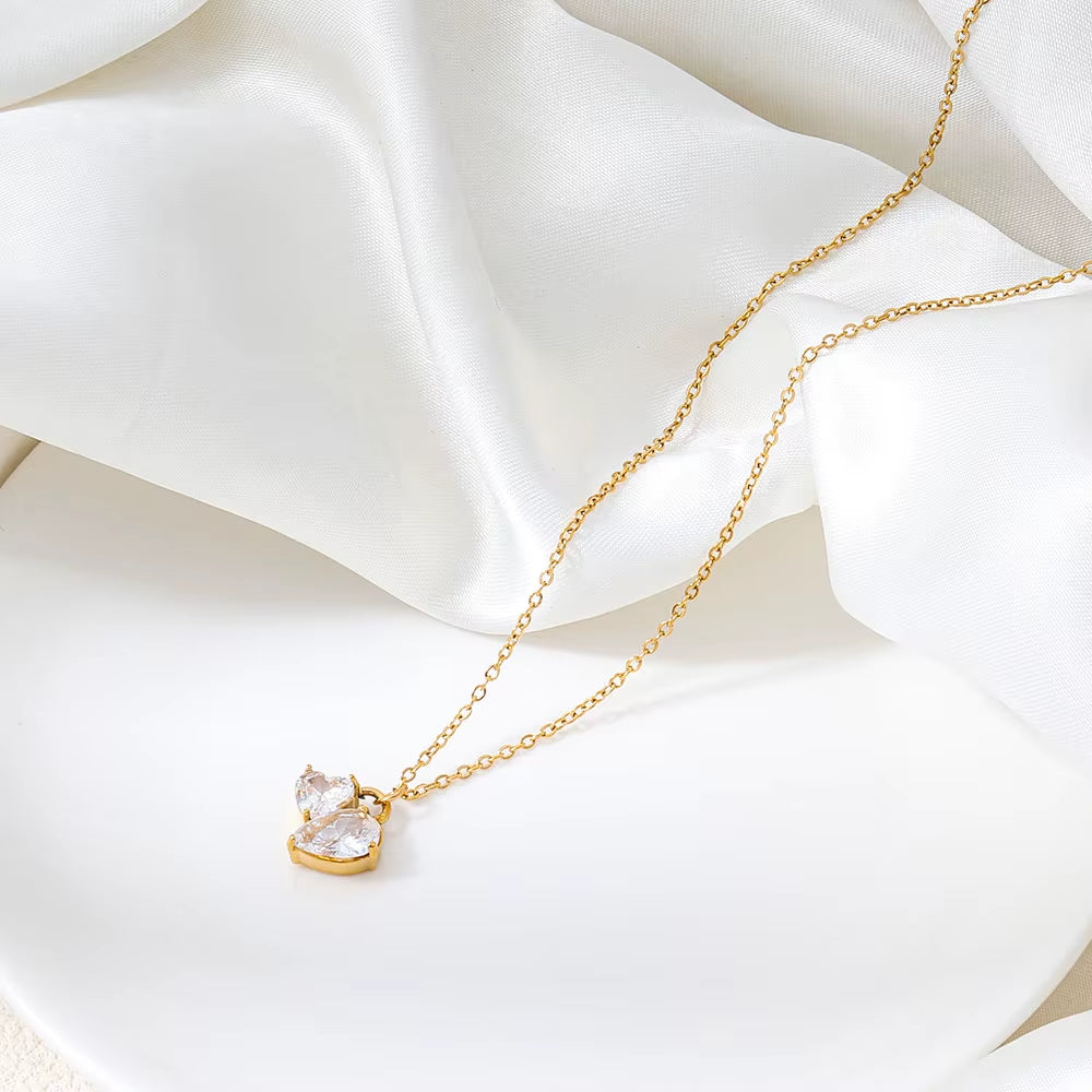 Joolim Jewelry 18K Gold Plated Waterproof&Tarnish Free Fashion Heart&Teardrop Pear Zirconia Pendant Necklace Stainless Steel