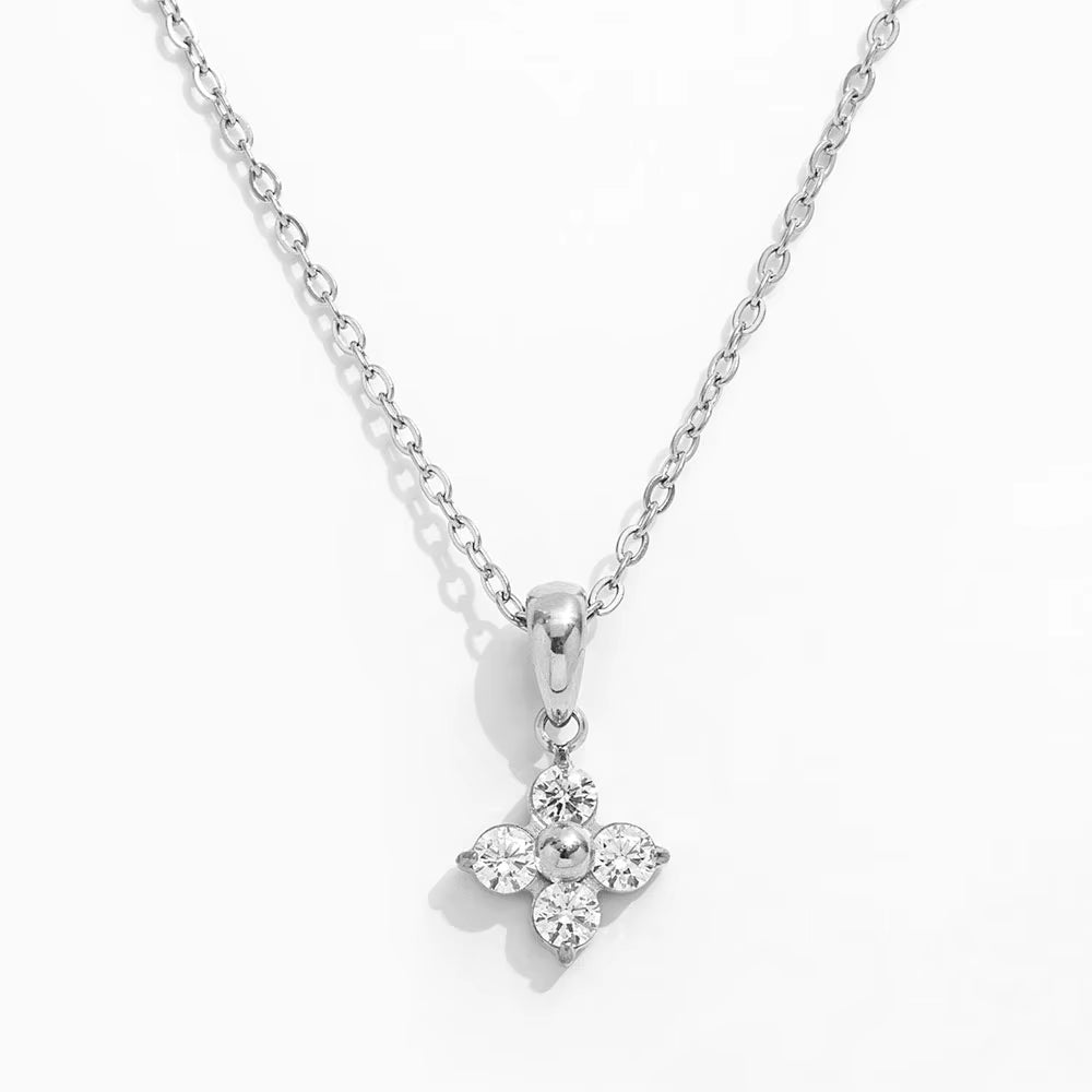 Joolim Jewelry 18K Gold Plated Waterproof Fashion Simple Sweety Flower Zirconia Pendant Necklace Stainless Steel Jewelry