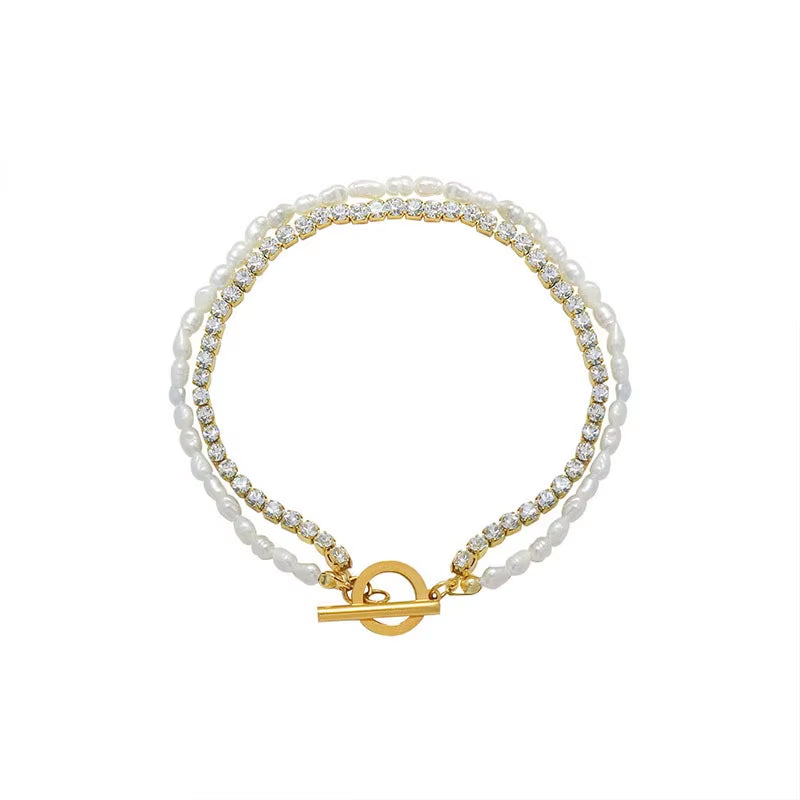 18K Gold Plated Luxury Real Fresh Pearl Zircon Bracelet Stainless Steel Jewelry Tarnish Free Jewelry