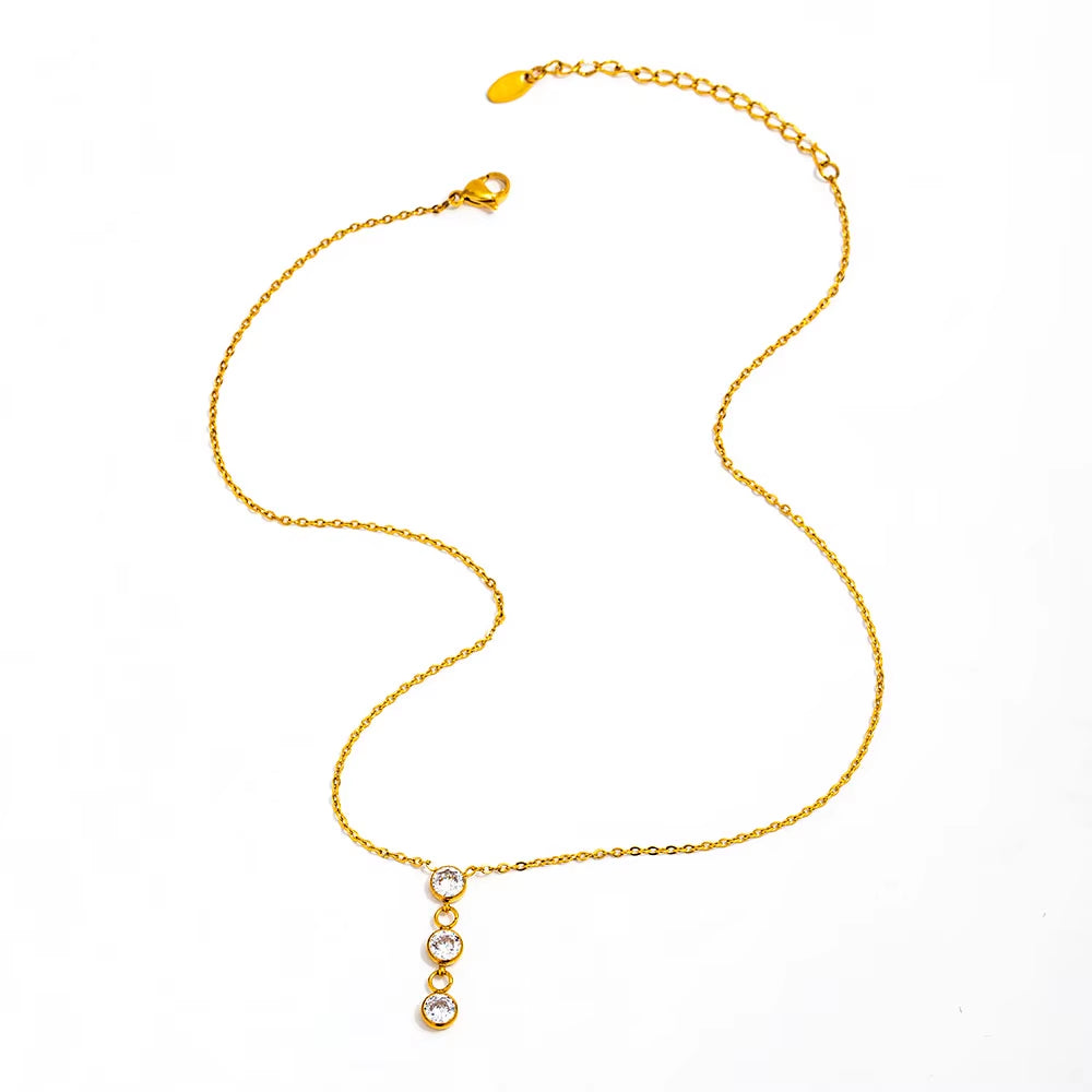 Joolim Jewelry 18K Gold Plated Waterproof Fashion Simple Versatile Three Zirconia Pendant Necklace Stainless Steel Jewelry