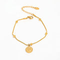 18K Gold Plated Figure Coin Charm Pendant Snake Chain Bracelet Stainless Steel Stylish Fashion Jewelry Wholesale