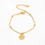 18K Gold Plated Figure Coin Charm Pendant Snake Chain Bracelet Stainless Steel Stylish Fashion Jewelry Wholesale