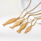 Joolim Jewelry PVD Plated Waterproof Fashion Minimalist Vintage Ocean Lucky Symbol Fish Pendant Necklace Stainless Steel Jewelry