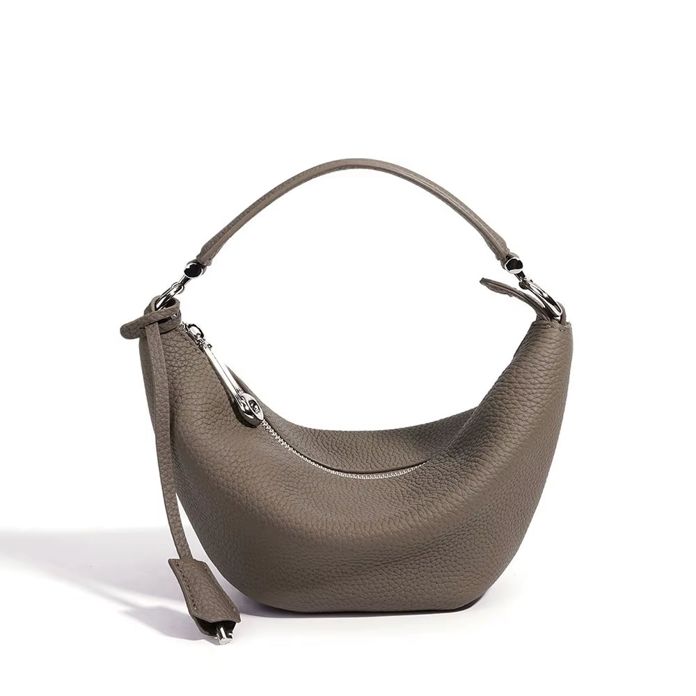 Custom Luxury Top Grain Genuine Leather Half Moon Hobo Bag for Women 2026 Trendy Crescent Shoulder Crossbody Handbag with Charm