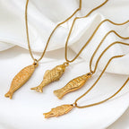 Joolim Jewelry PVD Plated Waterproof Fashion Minimalist Vintage Ocean Lucky Symbol Fish Pendant Necklace Stainless Steel Jewelry
