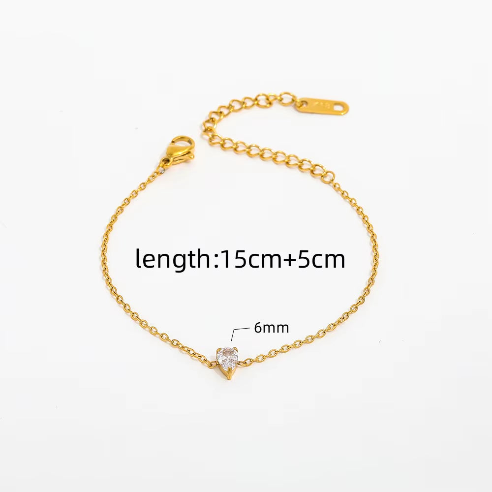 18K PVD Gold Plated Waterproof Stainless Steel Tear Drop Rectangle Zirconia Bracelet for Women Wholesale Jewelry