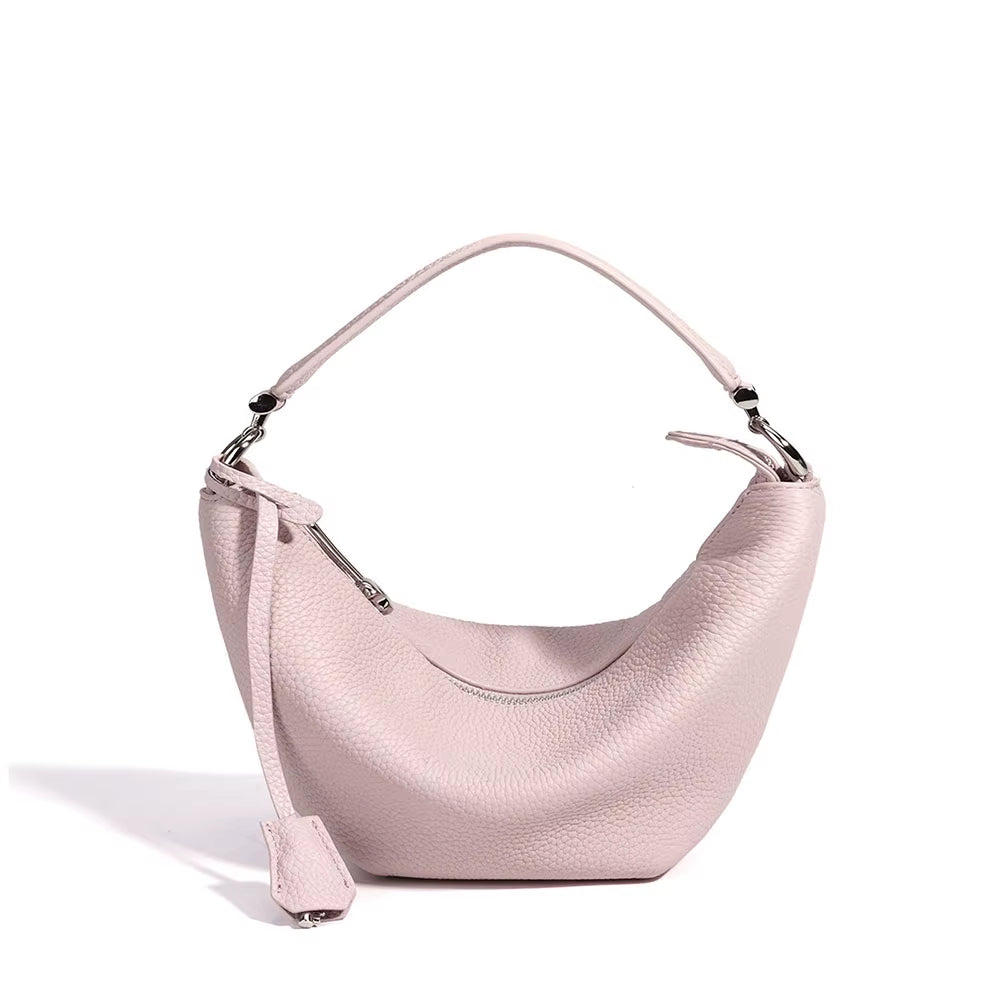 Custom Luxury Top Grain Genuine Leather Half Moon Hobo Bag for Women 2026 Trendy Crescent Shoulder Crossbody Handbag with Charm