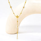 Joolim Jewelry 18K Gold Plated Waterproof Fashion Sweety Flower Pear Pendant Y-Shaped Necklace Stainless Steel Jewelry