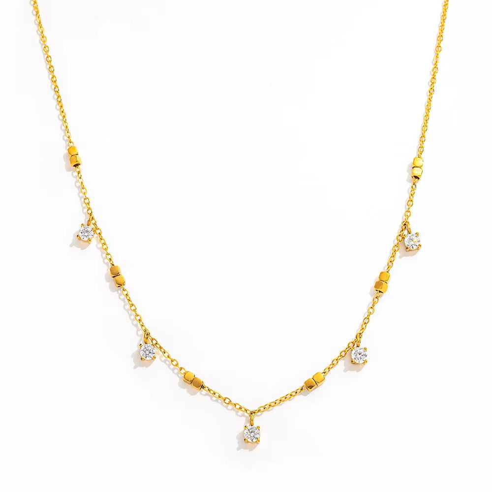 Joolim Jewelry 18K Gold Plated Waterproof Dainty Fashion Small Square Zirconia Claw Pendant Necklace Stainless Steel Jewelry