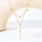 Joolim Jewelry 18K Gold Plated Waterproof Sweety Fashion Double-Layer Bow Zirconia Y-Shaped Necklace Stainless Steel Jewelry