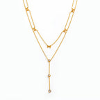Joolim Jewelry 18K Gold Plated Waterproof Sweety Fashion Double-Layer Bow Zirconia Y-Shaped Necklace Stainless Steel Jewelry