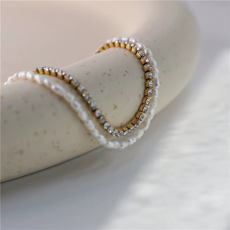 18K Gold Plated Luxury Real Fresh Pearl Zircon Bracelet Stainless Steel Jewelry Tarnish Free Jewelry