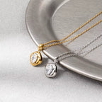 Joolim Jewelry 18K Gold Plated Waterproof Fashion Designer Dainty Oval Zirconia Pendant Necklace Stainless Steel Jewelry