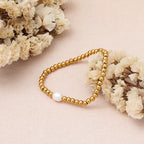 18K PVD Stainless Steel Gold Pearl Bead Bracelet Elastic Stainless Steel Gold Bracelet for Women