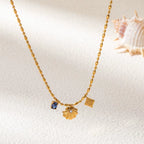Joolim Jewelry 18K Gold Plated Waterproof Fashion Shell Pearl Blue Zirconia Rhombus Pendant Necklace Stainless Steel Jewelry