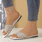 European Fashion 2026 Summer Women'S Snakeskin Flat Sandals Outdoor Anti-Slippery Printed Slippers New Design