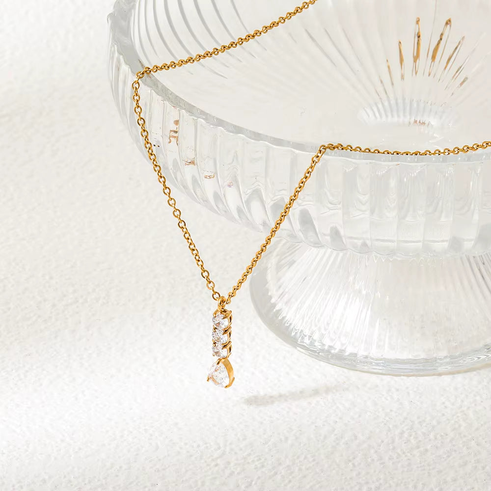 Joolim Jewelry 18K Gold Plated Waterproof&Tarnish Free Fashion Dainty Teardrop&Round Zirconia Pendant Necklace Stainless Steel