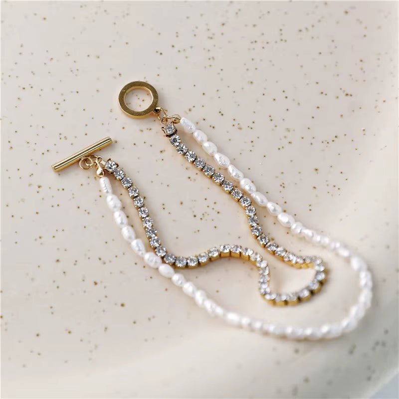 18K Gold Plated Luxury Real Fresh Pearl Zircon Bracelet Stainless Steel Jewelry Tarnish Free Jewelry