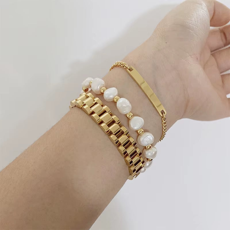 Joolim High End 18K Link Chain Bracelet Adjustable Stainless Steel Bracelet Tarnish Free Jewelry Women