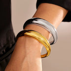 High End 18K PVD Gold Plated Tarnish Free Waterproof Crescent Moon C Cuff Chunky Bracelet Bangle Stainless Steel Jewelry
