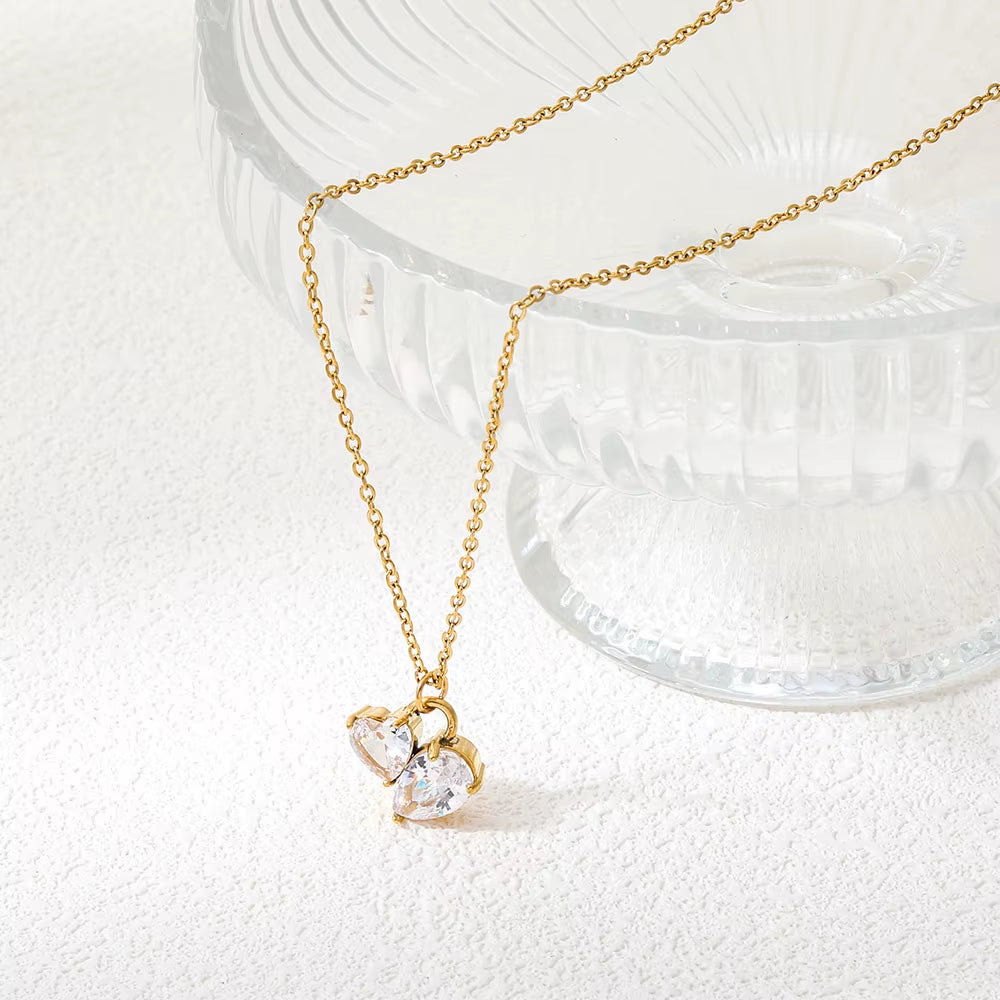 Joolim Jewelry 18K Gold Plated Waterproof&Tarnish Free Fashion Heart&Teardrop Pear Zirconia Pendant Necklace Stainless Steel