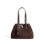 Women Vintage Suede Leather Extra Large Capacity Brown Tote Bag Tassel Accent Multiway Shoulder Crossbody Handbag
