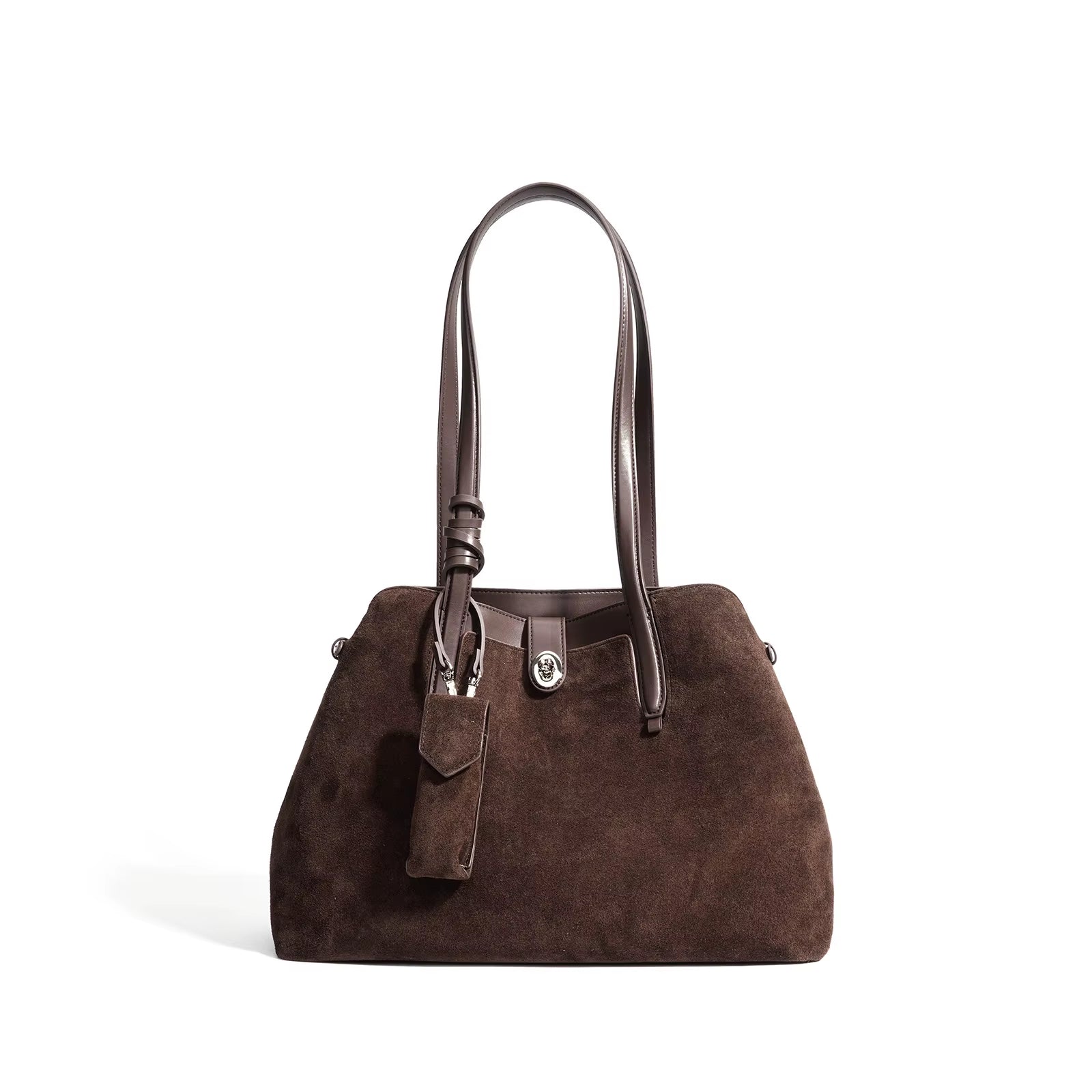 Women Vintage Suede Leather Extra Large Capacity Brown Tote Bag Tassel Accent Multiway Shoulder Crossbody Handbag