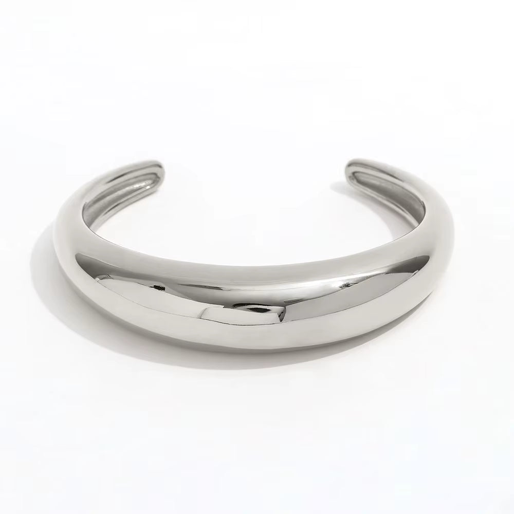 High End 18K PVD Gold Plated Tarnish Free Waterproof Crescent Moon C Cuff Chunky Bracelet Bangle Stainless Steel Jewelry