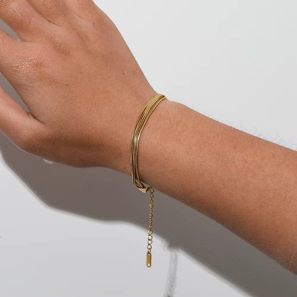 High End 18K Gold Plated Stainless Five Layers Snake Chain Bracelet for Women Wholesale Fashion Jewelry
