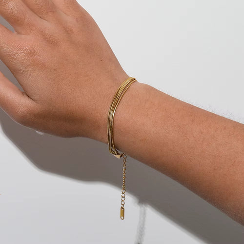High End 18K Gold Plated Stainless Five Layers Snake Chain Bracelet for Women Wholesale Fashion Jewelry