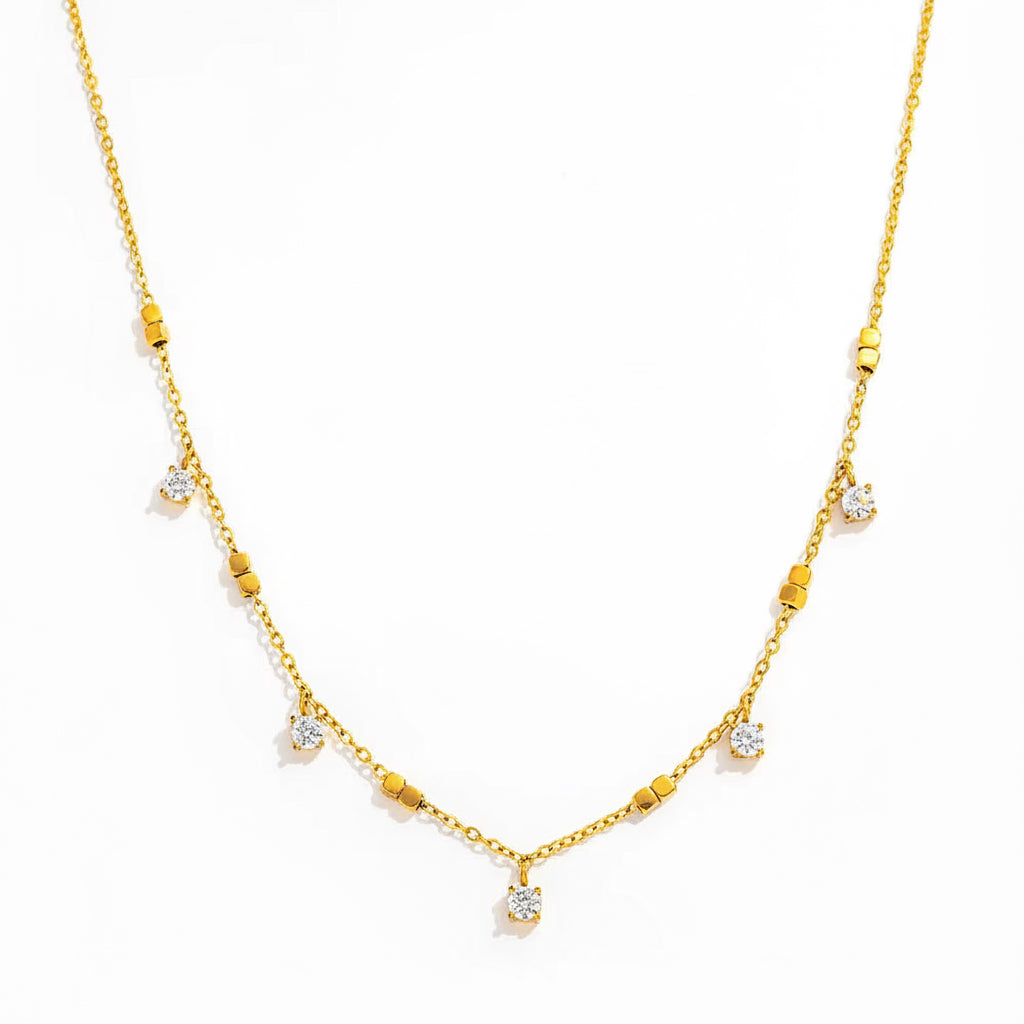 Joolim Jewelry 18K Gold Plated Waterproof Dainty Fashion Small Square Zirconia Claw Pendant Necklace Stainless Steel Jewelry