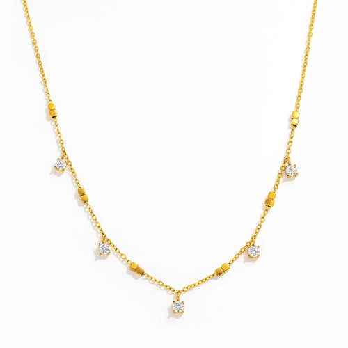 Joolim Jewelry 18K Gold Plated Waterproof Dainty Fashion Small Square Zirconia Claw Pendant Necklace Stainless Steel Jewelry