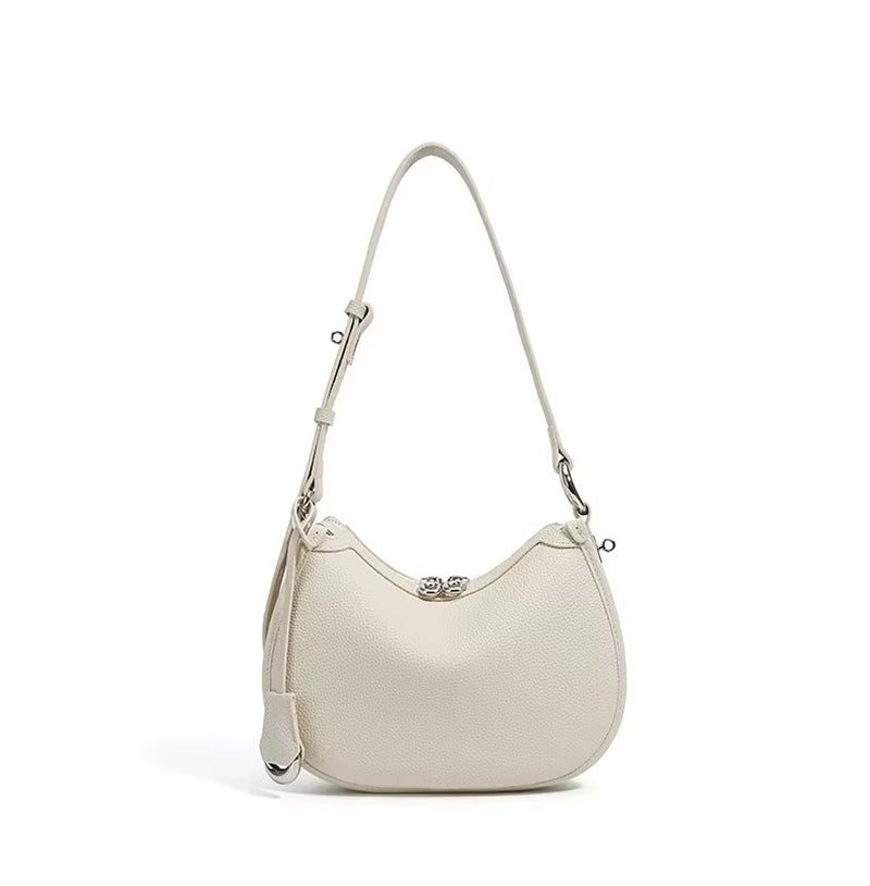 2026 New Summer Genuine Leather Underarm Bag, Minimalist Zip Closure Women Shoulder Crossbody Handbag