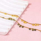 High End 18K PVD Gold Plated Water Drop Yellow Olive Green Zircon Luxury Tassel Stainless Steel Bracelet for Jewelry Women