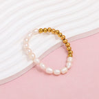 Joolim Jewelry Wholesale 18K Gold Plated High End Freshwater Pearl Bead Mixed Bracelet Stainless Steel Jewelry
