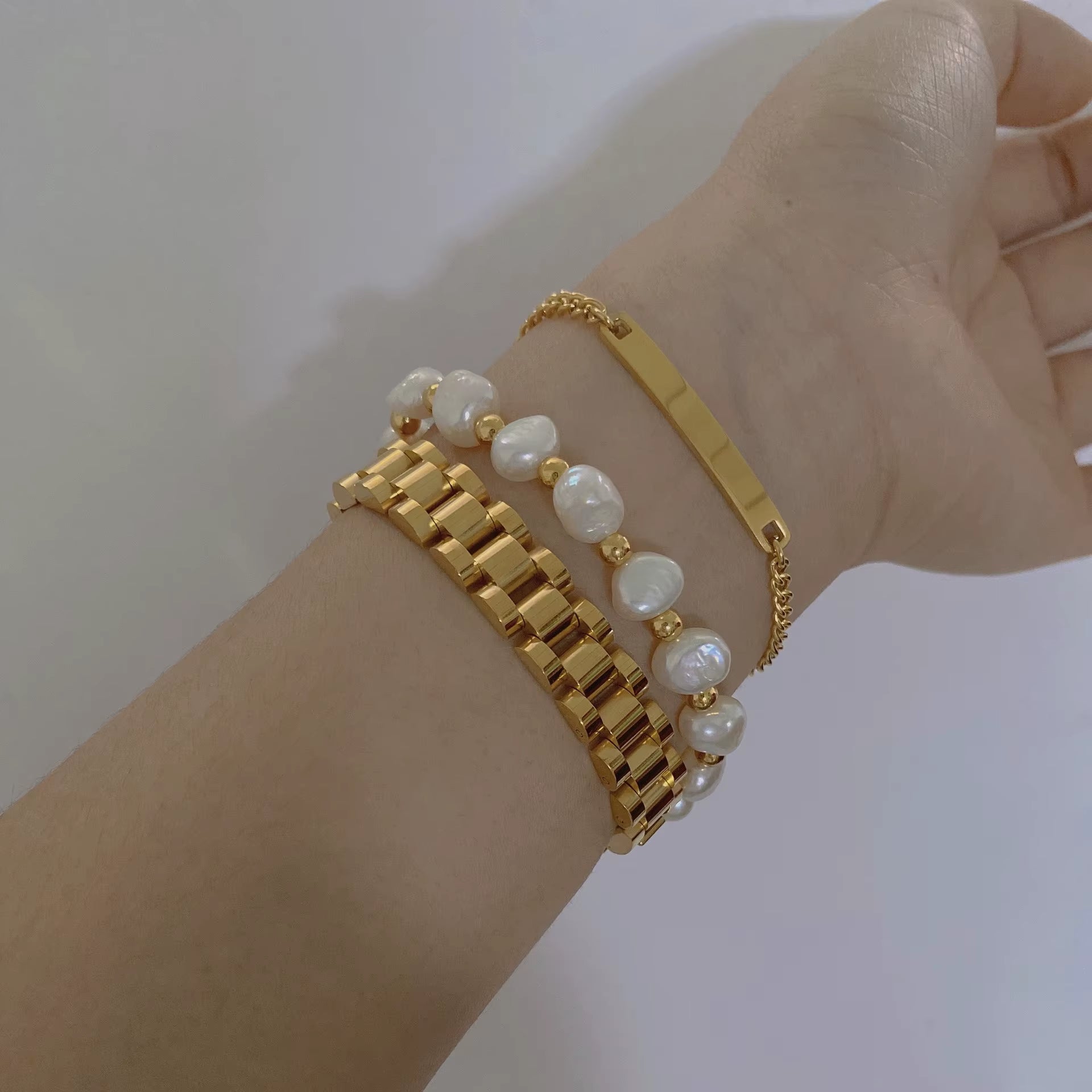 Joolim High End 18K Link Chain Bracelet Adjustable Stainless Steel Bracelet Tarnish Free Jewelry Women