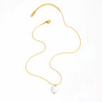 Joolim Jewelry 18K Gold Plated Fashion Natural Freshwater Pearl Four-Leaf Clover Heart round Pendant Necklace Stainless Steel