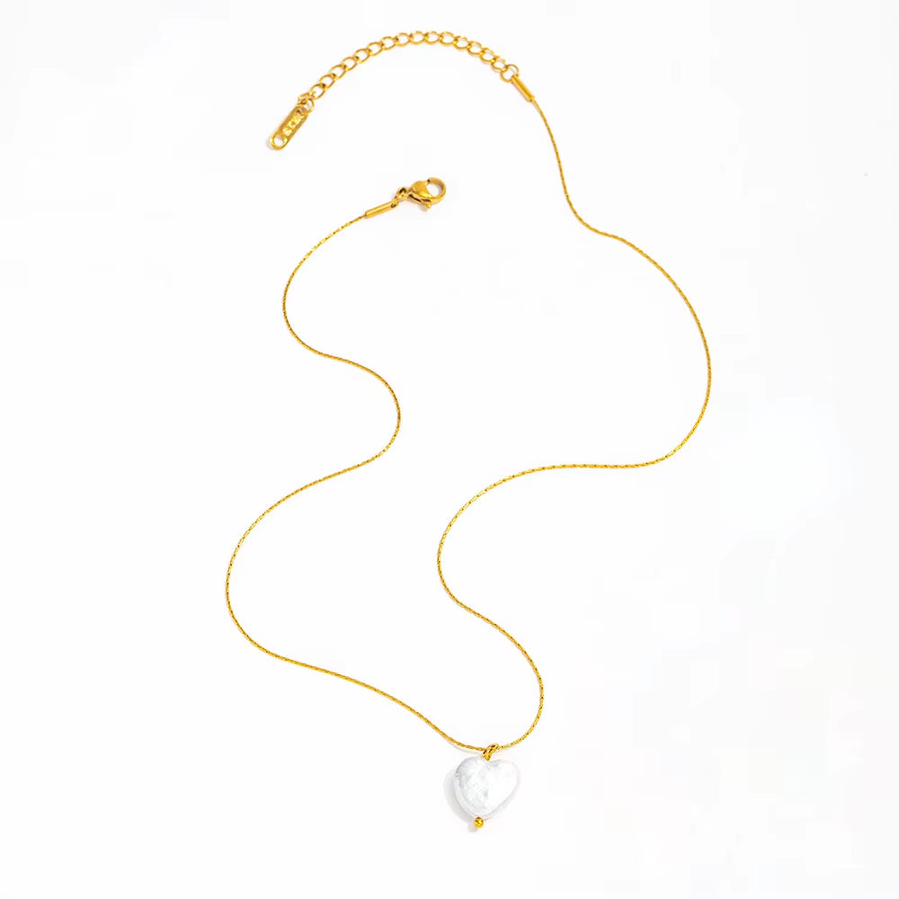 Joolim Jewelry 18K Gold Plated Fashion Natural Freshwater Pearl Four-Leaf Clover Heart round Pendant Necklace Stainless Steel