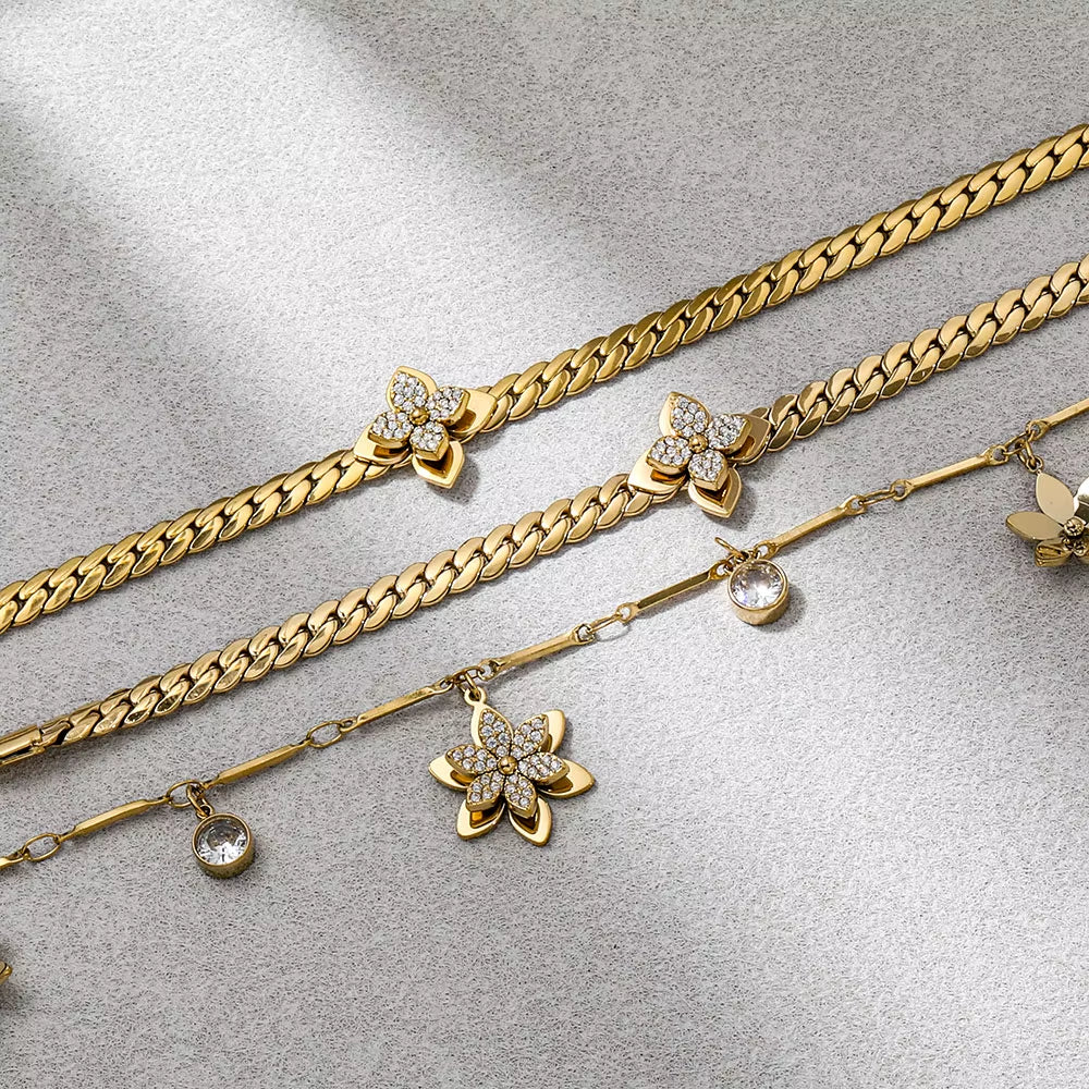 Joolim Jewelry 18K Gold Plated No Fade Luxury Fashion Three-Dimensional Flower Zirconia Pendant Necklace Stainless Steel Jewelry