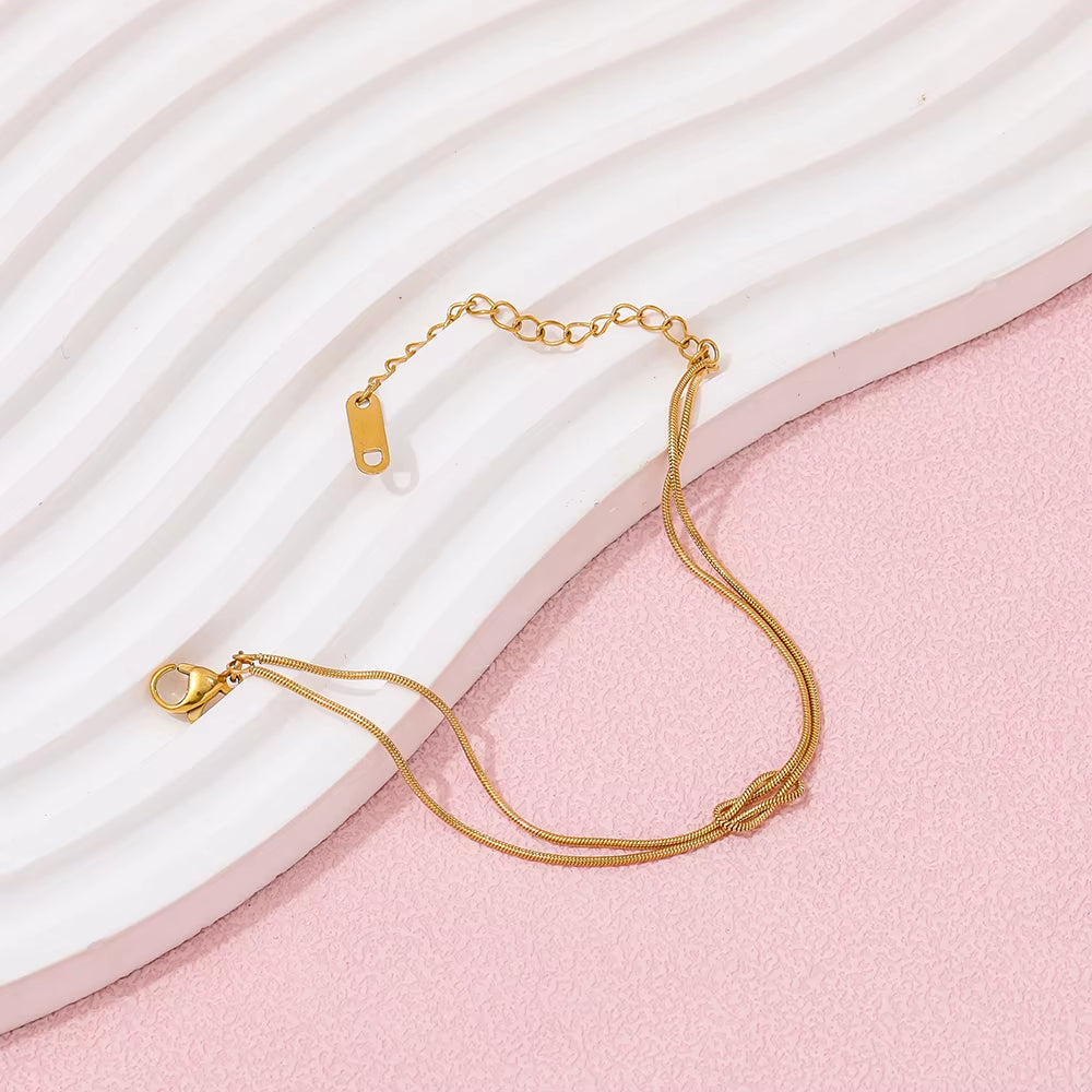 High End Gold Plated Stainless Steel Double-Layer Snake Chain Knot Bracelet for Women Wholesale Jewelry