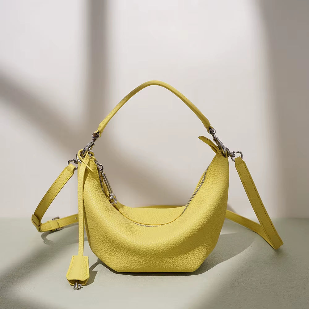 Custom Luxury Top Grain Genuine Leather Half Moon Hobo Bag for Women 2026 Trendy Crescent Shoulder Crossbody Handbag with Charm