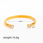 High End 18K Gold Plated Double Waterdrop Zircon Cuff Bangle Bracelet Stainless Steel Gold Jewelry
