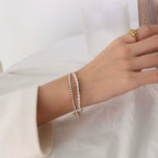 18K Gold Plated Luxury Real Fresh Pearl Zircon Bracelet Stainless Steel Jewelry Tarnish Free Jewelry
