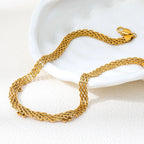 Joolim Jewelry 18K Gold Plated Waterproof Fashion Mesh Strap Five-Leaf Clear Zirconia Pendant Necklace Stainless Steel