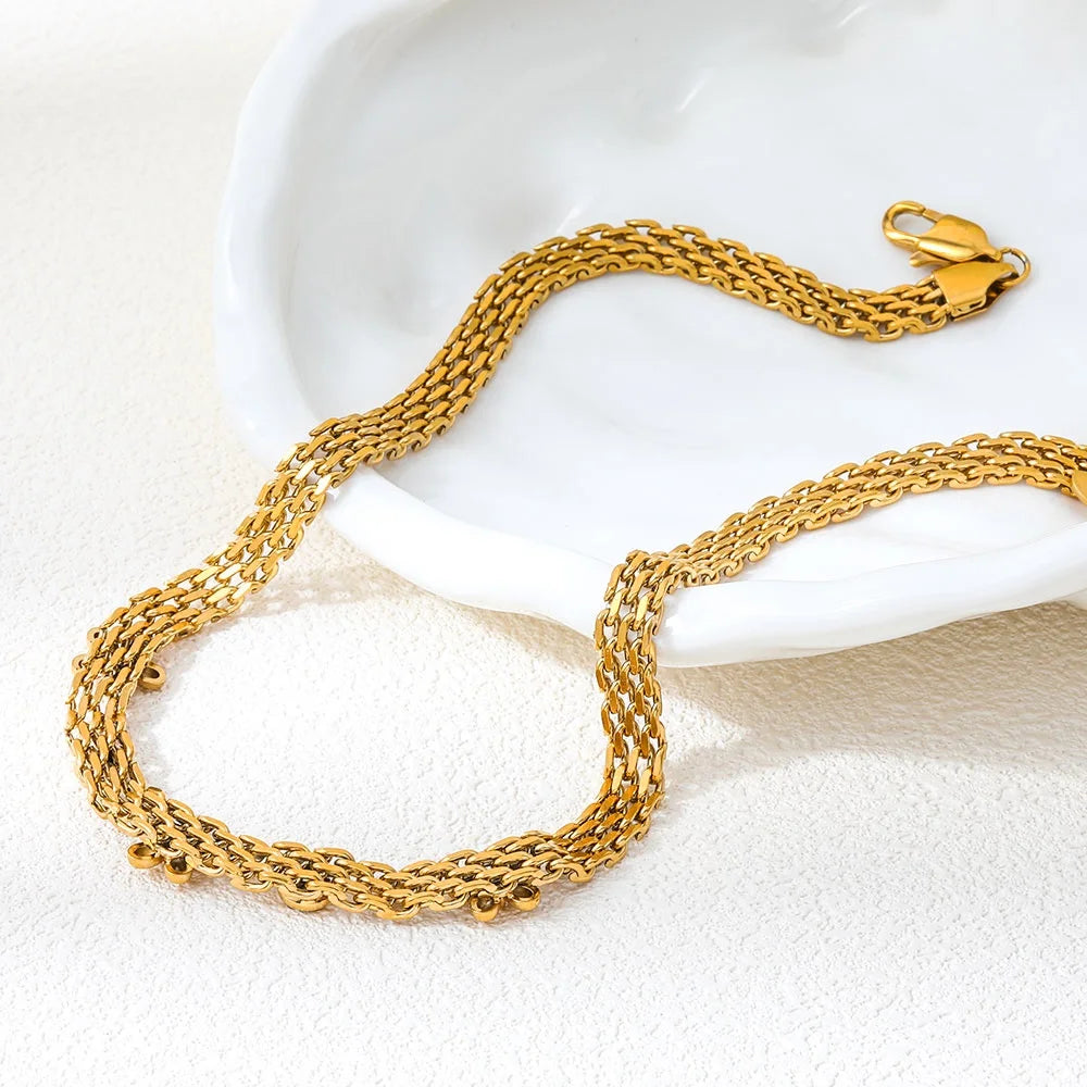 Joolim Jewelry 18K Gold Plated Waterproof Fashion Mesh Strap Five-Leaf Clear Zirconia Pendant Necklace Stainless Steel