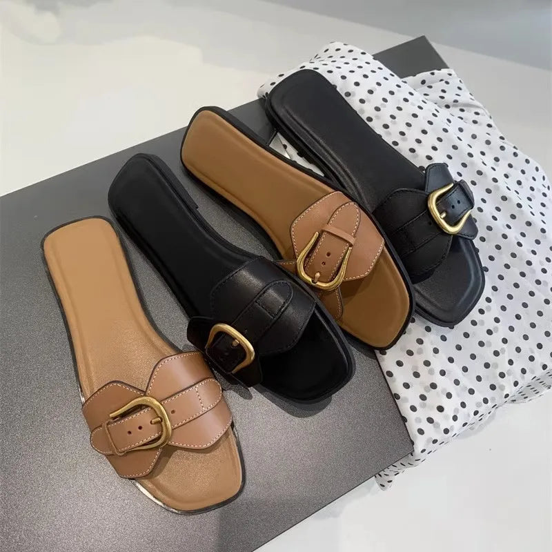 Buckle Casual Flat Heel Women Sandals Babouche Slipper Fashion Summer Comfortable Women'S Flat Sandals