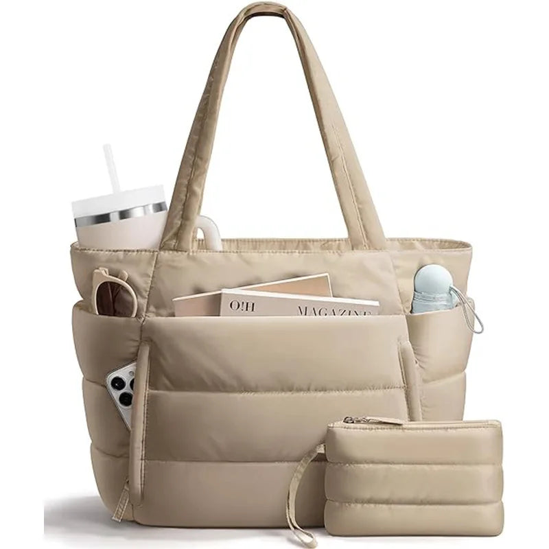 New Women Sport Soft Puffer Tote Bag Travel Essentials Shopping Shoulder Bag Quilted Nurse Carry Handbag Sport Tote Bag
